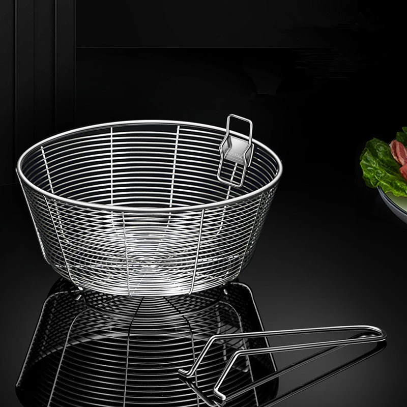 304 Stainless Steel Foldable Colander Fry French Chef Basket Household Multifunction Drainer Mesh Strainer Kitchen Cooking Tool