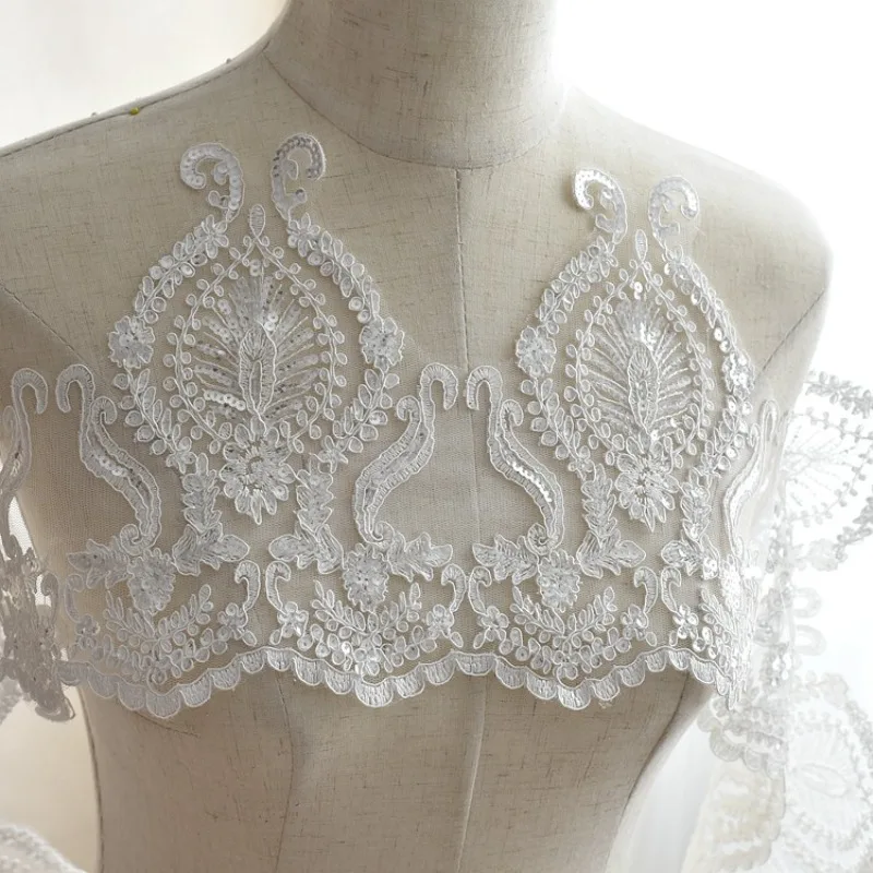 5Yards Sequin Embroidered Lace Wedding Veil Handmade Diy Embroidered Lace Border Fabric