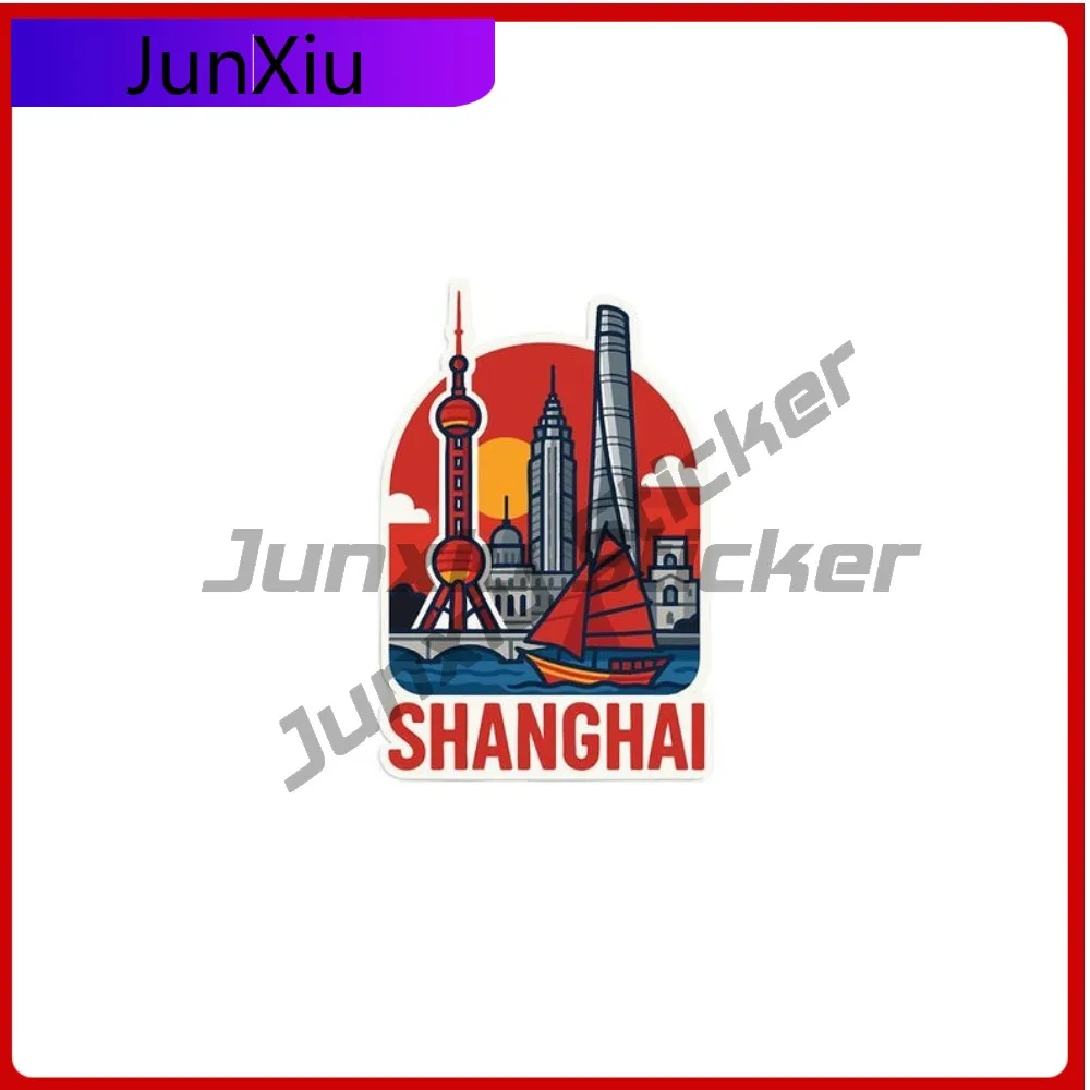 

Shanghai China Travel Sticker Vinyl Die-cut Decal City Skyline Landmark Design Waterproof Decals Front Bumper Moto Suv Window