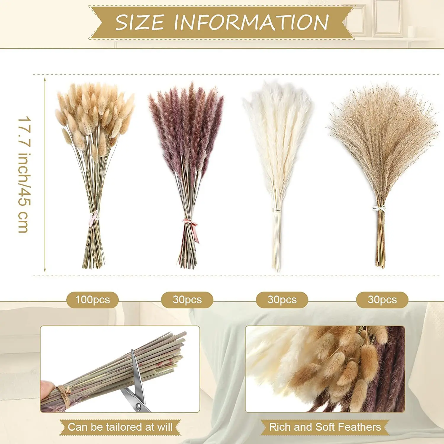 

Pampas Set Boho Home Decor Pampas Grass Bouquet Flower Arrangement Rabbit Tail Dried Reed for Wedding Decoration