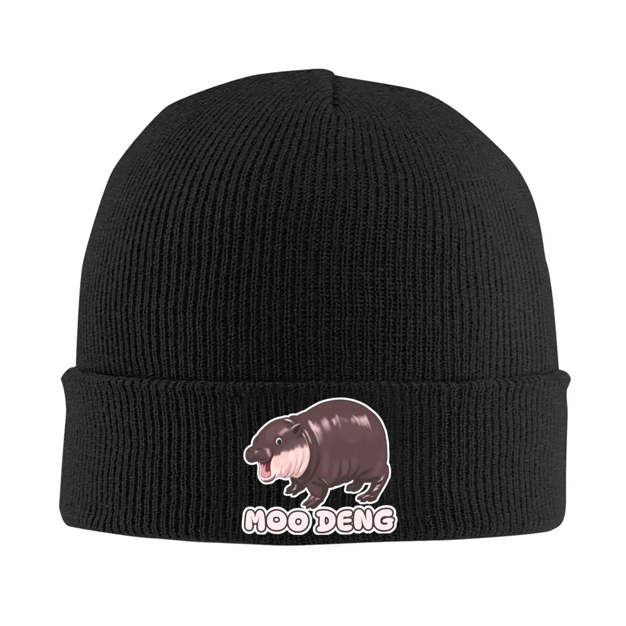 Moo Deng Baby Hippo Beanie For Men Women Cute Animal Warm Winter Skullies Knitted Caps