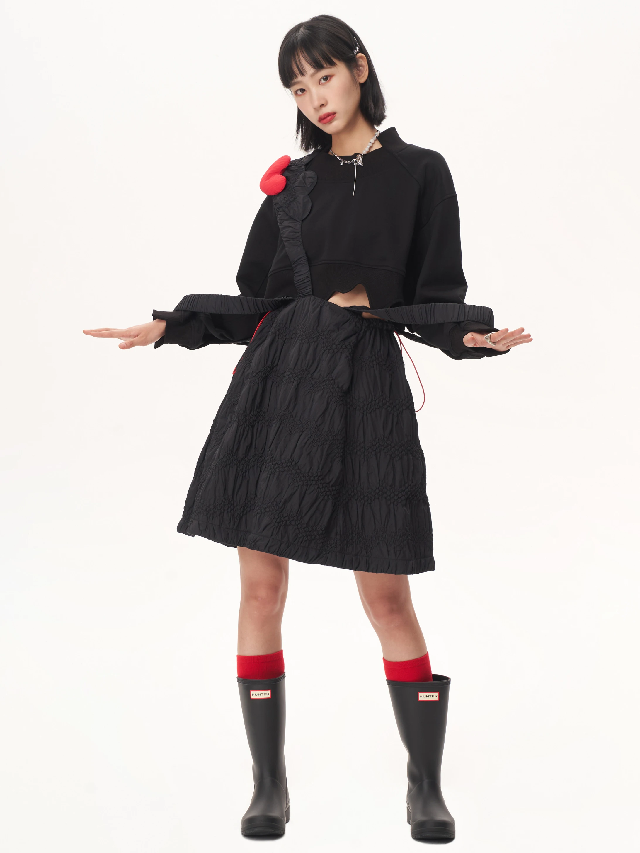 

KIOSQUE Original Loose Asymmetrical Splice Curve Wide Rib ort Heavyweight round Ne Sweatirt Women's Top Street St...