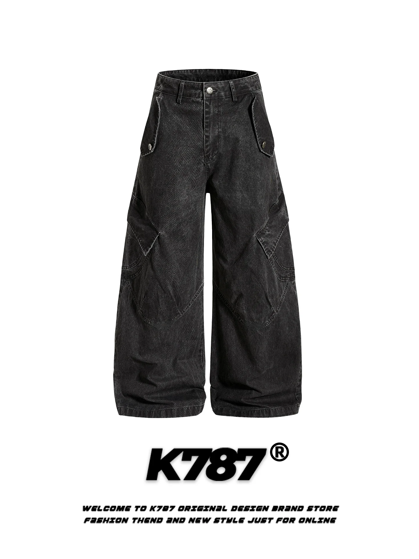 

K787 Американские ретро-брюки унисекс с множеством карманов, деконструированные, свободного кроя, с высокой талией, уличные, широкие, длинные, с эффектом потертости