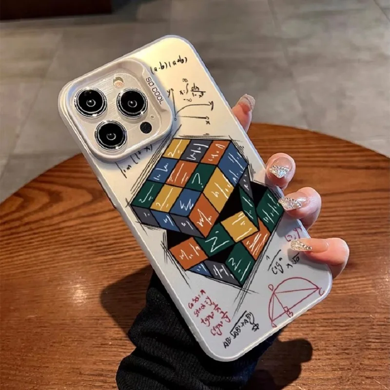 Cube Sketch formula pattern design phone case suitable for iPhone11 12pro 13 13pro 14 14pro 15 15pro 15promax xs, Drop proof