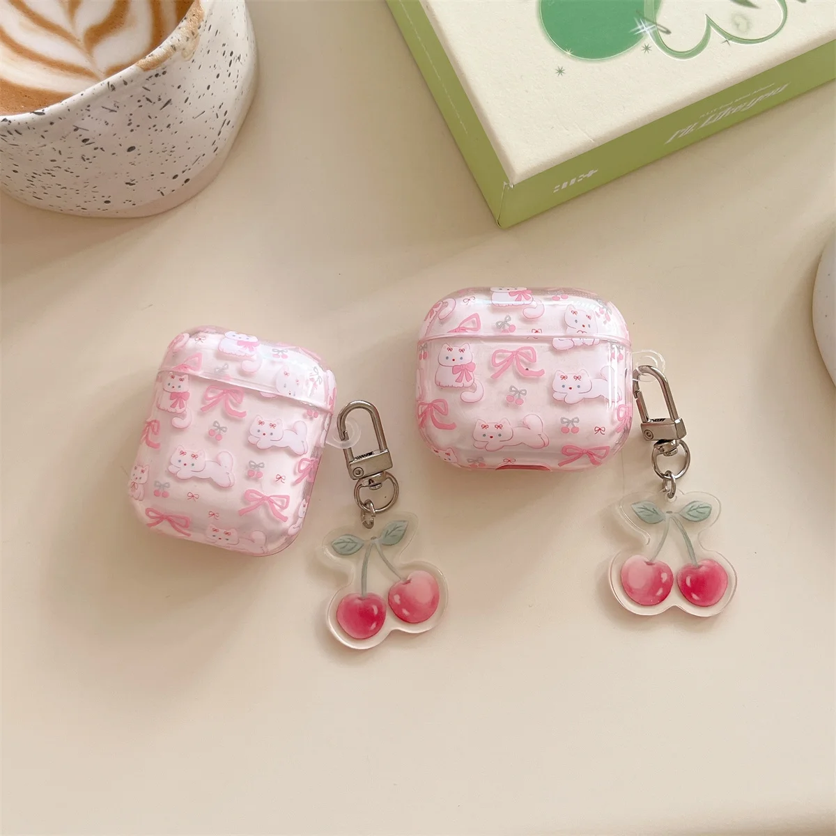 غطاء لسماعات AirPods 4 مع سلسلة مفاتيح الكرز، حافظة براعم الأذن بتصميم قطط كرتونية لطيفة لأجهزة AirPods Pro 2/pro/3rd/2nd/1st