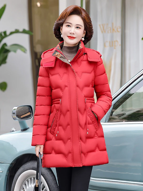 Women's Winter Thickened Long Cotton Jacket Korean Style Slim Fit Waist-Cinching down Feather Coat Outerwear Zipper Closure