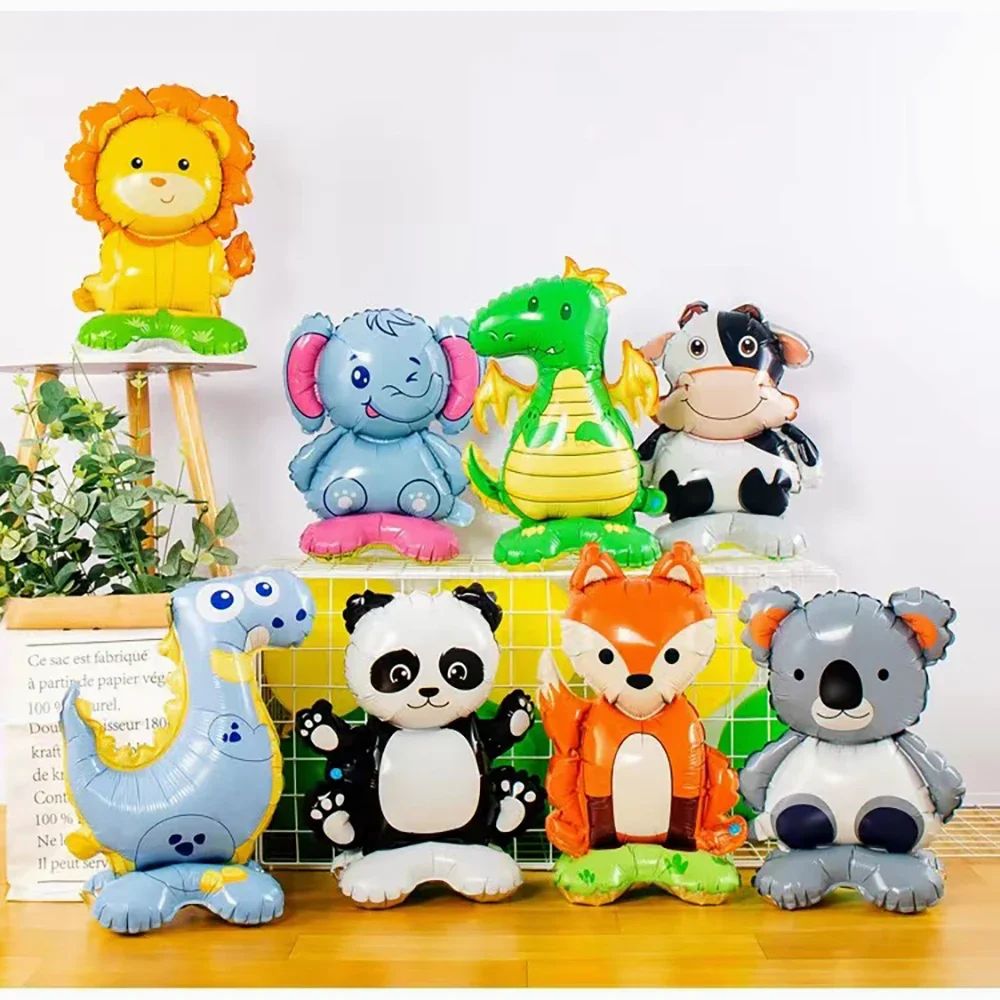 Animal Standing Balloons Jungle Safari Foil Cartoon Panda Lion Dinosaur for Kids Birthday Party Decoration Baby Shower Supplies