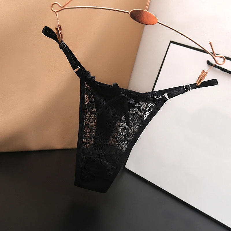 

Sexy Lace Adjustable Thongs for Women Low Rise Hollow Out Briefs Female Breathable Underpants Perspective Sexy Lingerie
