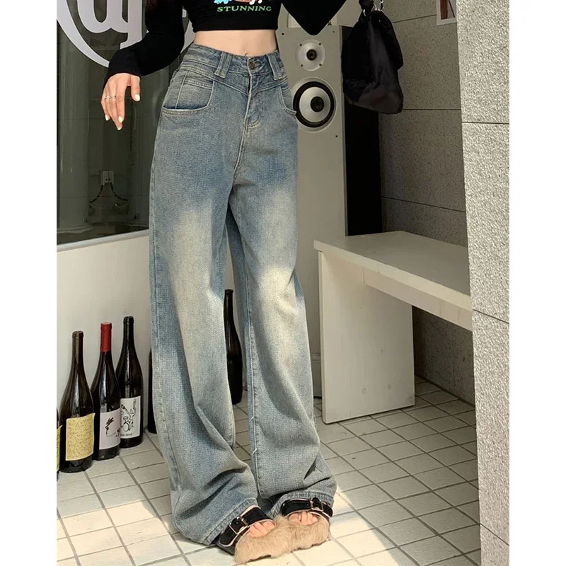 

Spring Lady Fashion Vintage Straight Leg Jeans Trousers Female Vintage High Waisted Jeans Pants Women Chic Thin Blue Denim Pants