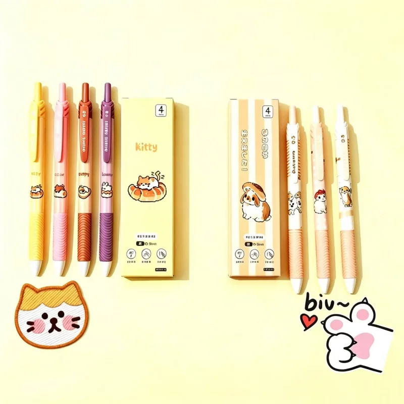 

40pcs/lot Kawaii Cat Rabbit Press Gel Pen Cute 0.5mm Black Ink Signature Pens Promotional Gift Office School Supplies