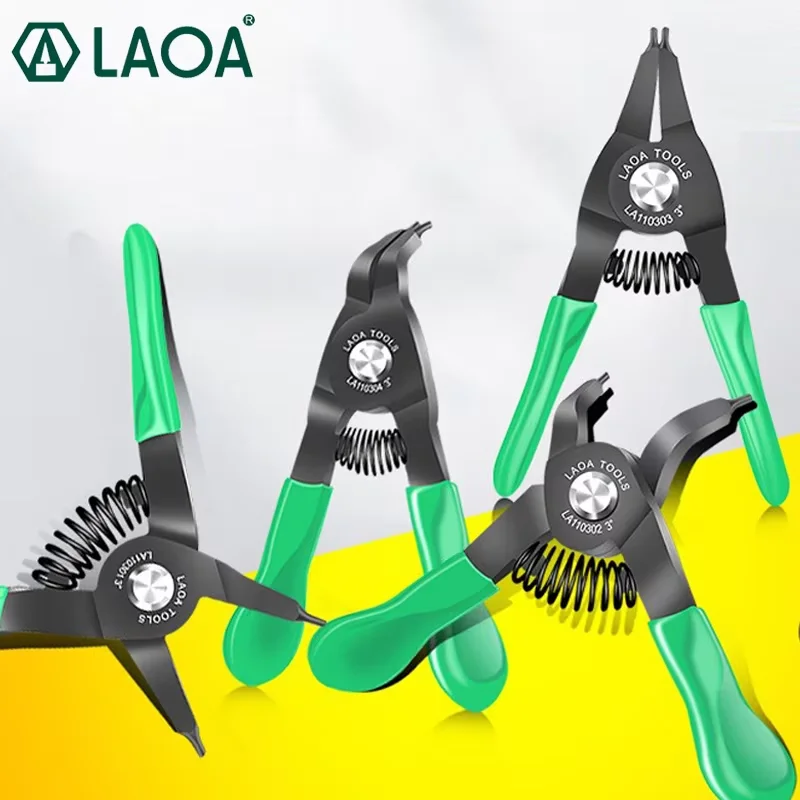 LAOA Mini 3 Zoll Seegeringzange 4 Typen Gerade/Gebogen 10-25mm S45C Stahl Schnappringzange Werkzeug 65-80mm