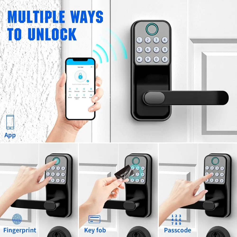 Smart Door Lock with Handle: Keyless Entry Door Lock with Gateway Door Sensor - Wi-Fi Keypad Smart Door Lock - Remote Control Lo
