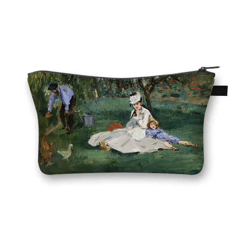 Monet Waterlily Ladies Cosmetic Bag Starry Night / Kiss/Van Gogh / Gustav Klimt Printed Cosmetic Case Lipstick Storage Bag