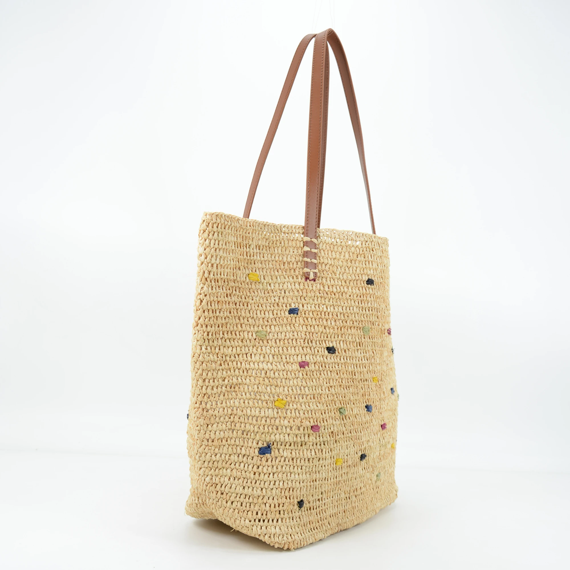 Crocheted Natural Raffia Shoulder Bag With Nappa Leather Handles Florence Shoulder Bag