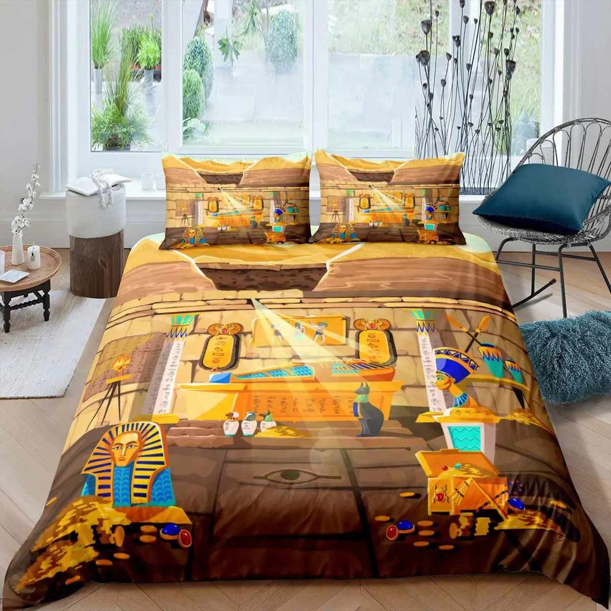 

Ancient Egypt King Queen Duvet Cover Egyptian Symbol Bedding Set Pharaoh Pyramid Boho Comforter Cover Soft Polyester Quilt Cover