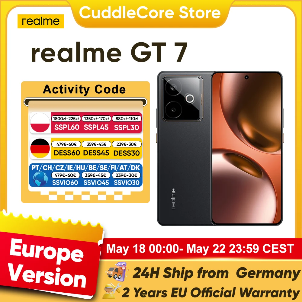 realme GT 7 5G Smartphone Versión Global Batería Titan de 7000mAh Carga Ultra Rápida de 120W Dimensity 9400e Pantalla de 6.78'' 120Hz NFC