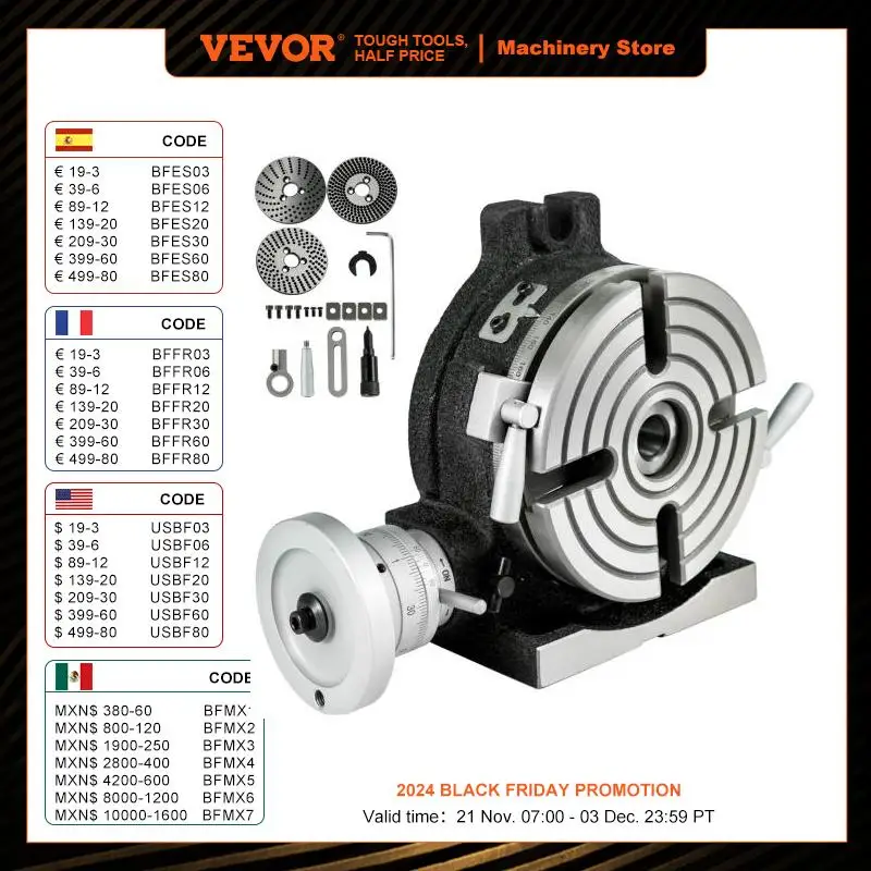 VEVOR Rotary Table 6inch(150mm) Horizontal Vertical Milling Table 4-Slot MT-2 Indexing Plate Set for Precision Milling Drilling