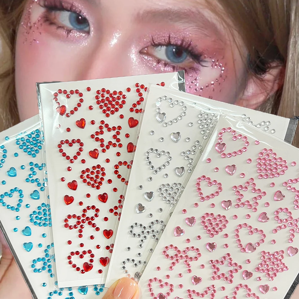 

1pc Pink/Red/Blue/Silver Star Heart Bow Crystal Face Sparkly Bling Rhinestone Stickers DIY Self Adhesive Jewel for Makeup Gems