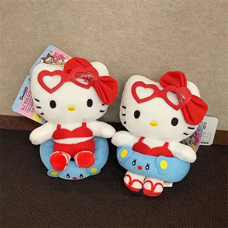 Sanrio Cartoon Hawaii Swimming Ring Hello Kitty Plush Doll Pendant Cute Anime Kt Cat Schoolbag Keychain Accessories Girl Gift