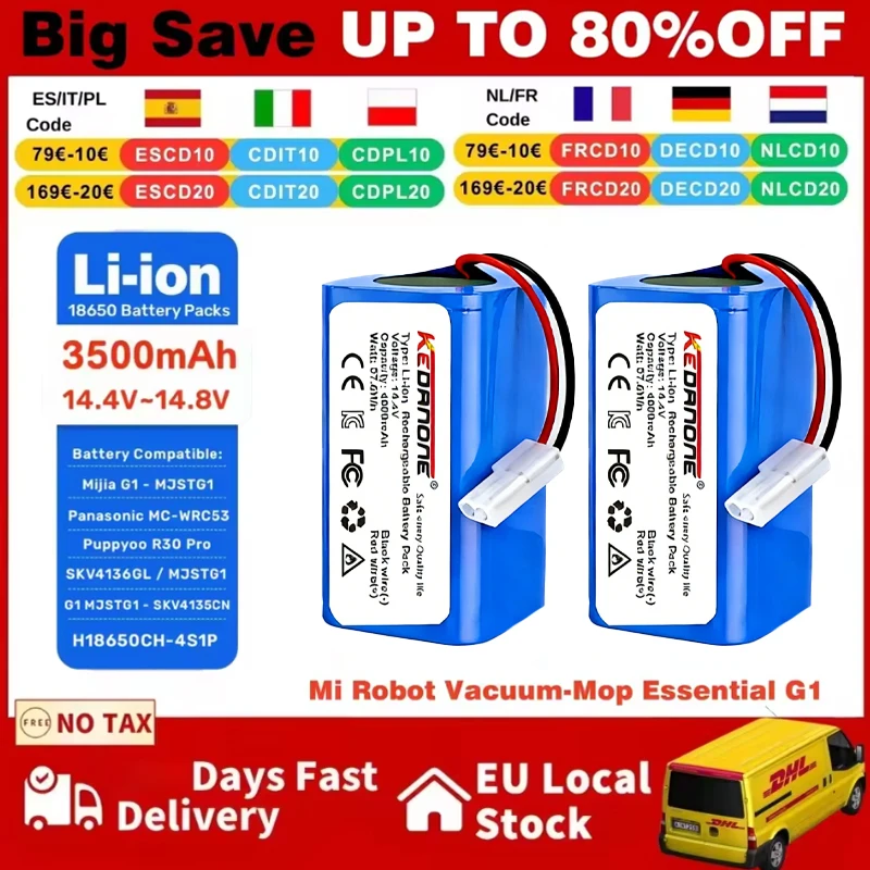 

Original Genuine For Xiaomi Replacement Battery H18650CH-4S1P For XIOMI MIJIA Mi Robot Vacuum-Mop Essential G1 SKV4136GL MJSTG1