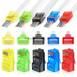 50PCS RJ45 Cat6 Pass Through Connectors, Assorted Colors EZ to Crimp Modular Plug for Solid Or Stranded UTP Network Cable