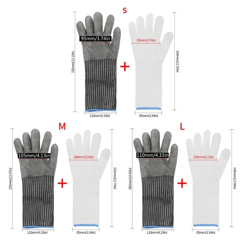 Cut Resistant Glove with Arm Protection Sleeves Level Stainless Steel Mesh Metal Glove Butchers Metal Glove for Meat Fish M4YD