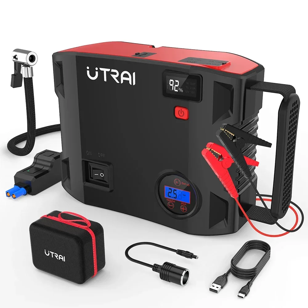 Portable Jump Starter With Air Compressor 2000A 24000mAh Power Bank Tire Inflator Pump 12V Starting Device Car Booster