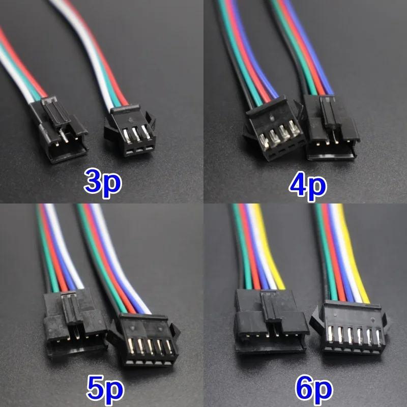 8 Paris JST SM Male Female Connector 2/3/4/5/6Pin Wire Cable Plug for LED Strip Light Lamp Driver