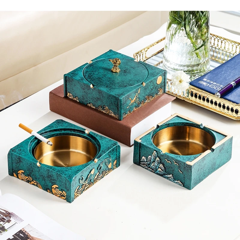 

Resin Ashtrays Ash Containers Modern Household Ashtray with Lid Tray Living Room Desktop Decoration Square Storage Container