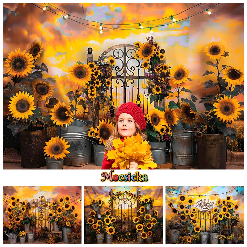 

Yellow Sunflower Backgrounds For Photographs Wedding Birthday Party Decoration Kid Photo Backdrops Baby Shooting Props Photocall