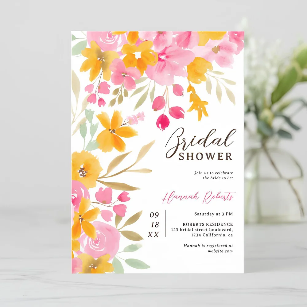 Custom Bridal Shower Invitation Cards, Personalized Paper Wedding Invitations Cards, Flowers Fruits Wedding Shower Invitations