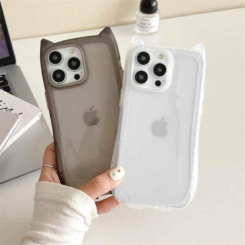 Japan Cute 3D Cat Ear Case For iPhone 16 15 14 13 12 11 Pro Max Plus Girl Cartoon Clear Shockproof Anti-fall Soft Silicone Cover - náhled 5
