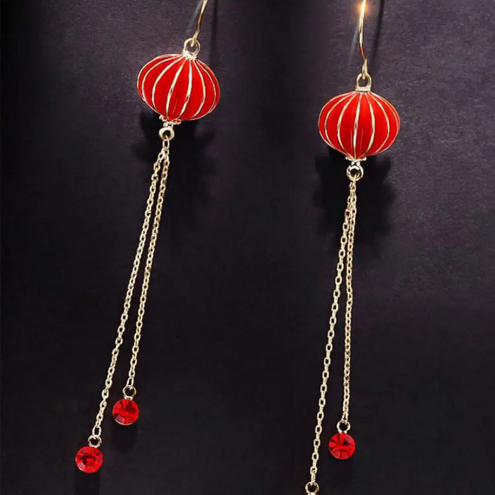 1Pair Chinese Style Lantern Tassel Earrings Long Elegant Eardrops for Women Party Banquet Daily Use Chinese Style Earrings