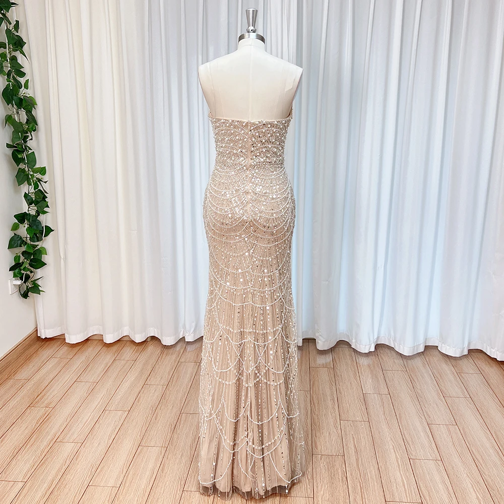 Luxury Nude Mermaid Pearls Evening Dress for Women 2024 Elegant Sweetheart Long Formal Prom Wedding Party Gown Customized