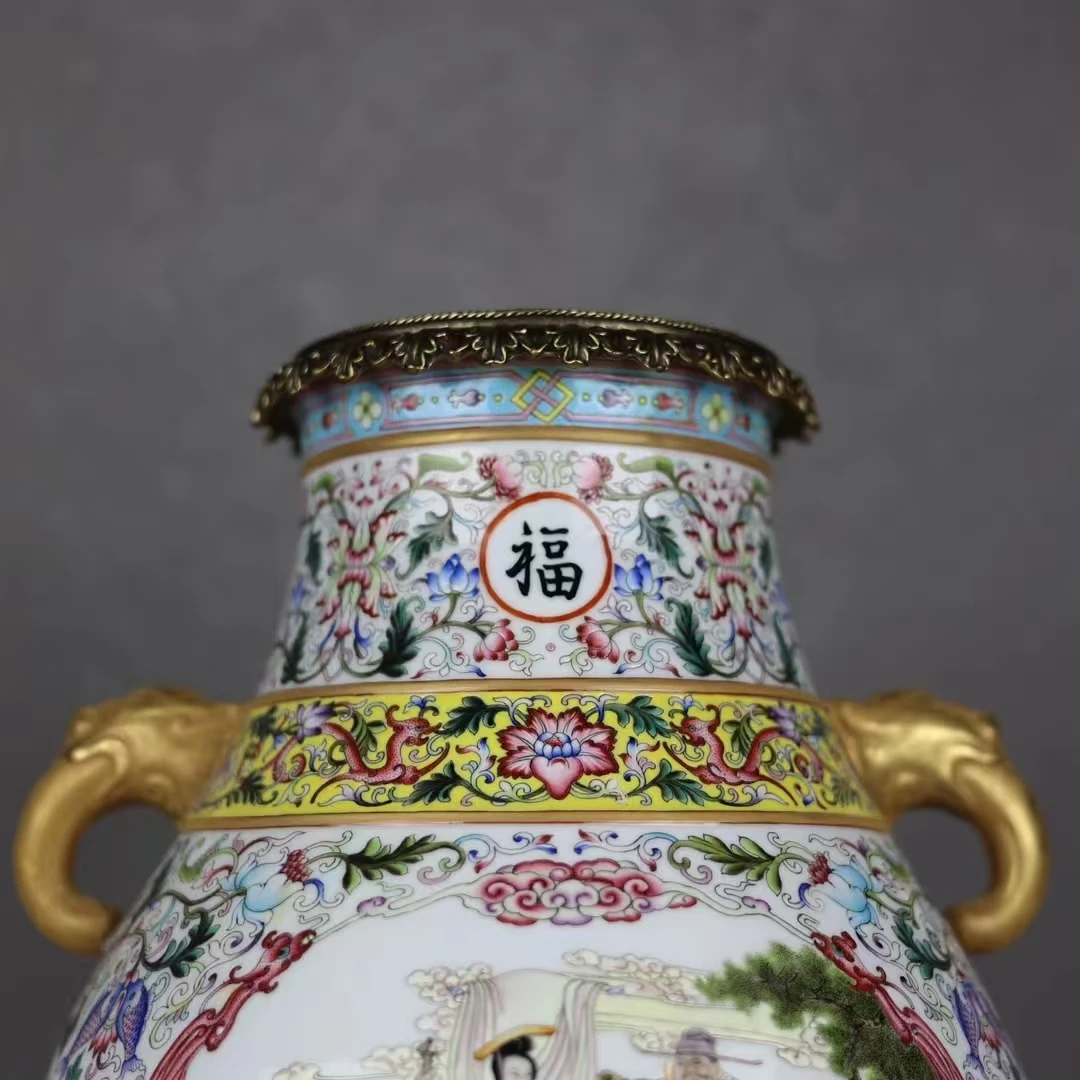 Wholesale Jingdezhen high-grade antique porcelain vase, official kiln palace copper inlaid ceramic vase, decorative supplies