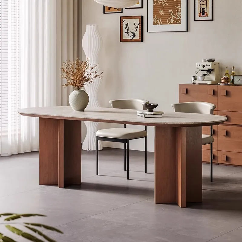 Solid wood rock slab dining table and chair combination light luxury modern simple household living room small apartment 4