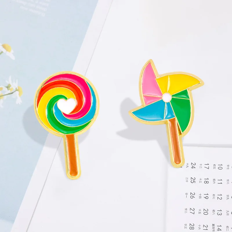 RONGXUANMEI Summer New Alloy Enamel Brooch Cartoon Creative Cute Little Pinwheel Lollipop Badge children's Badge Pin