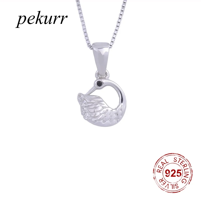 Pekurr 925 Sterling Silver Zircon Iconic Swan Necklaces For Women Pendants Silver Chain Elegant Collar Fine Jewelry