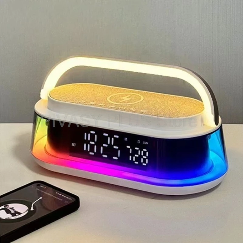 Bluetooth Speaker With Wireless Charger 15W White Noise Speakers FM Radio LED Night Light 20W Sound Box For Bedroom Office Home