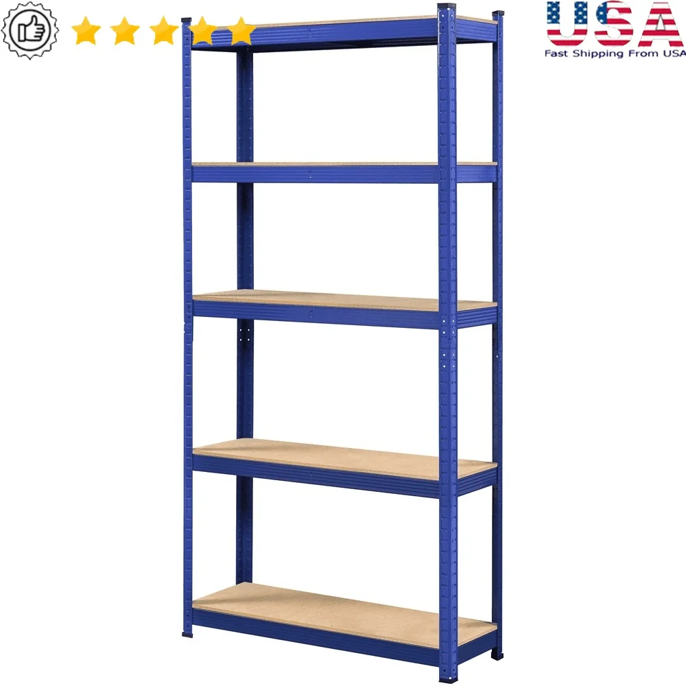 

5-Tier Adjustable Steel Storage Shelf Unit Durable Metal Rack Freestanding Organizer Home Office Kitchen Warehouse Display