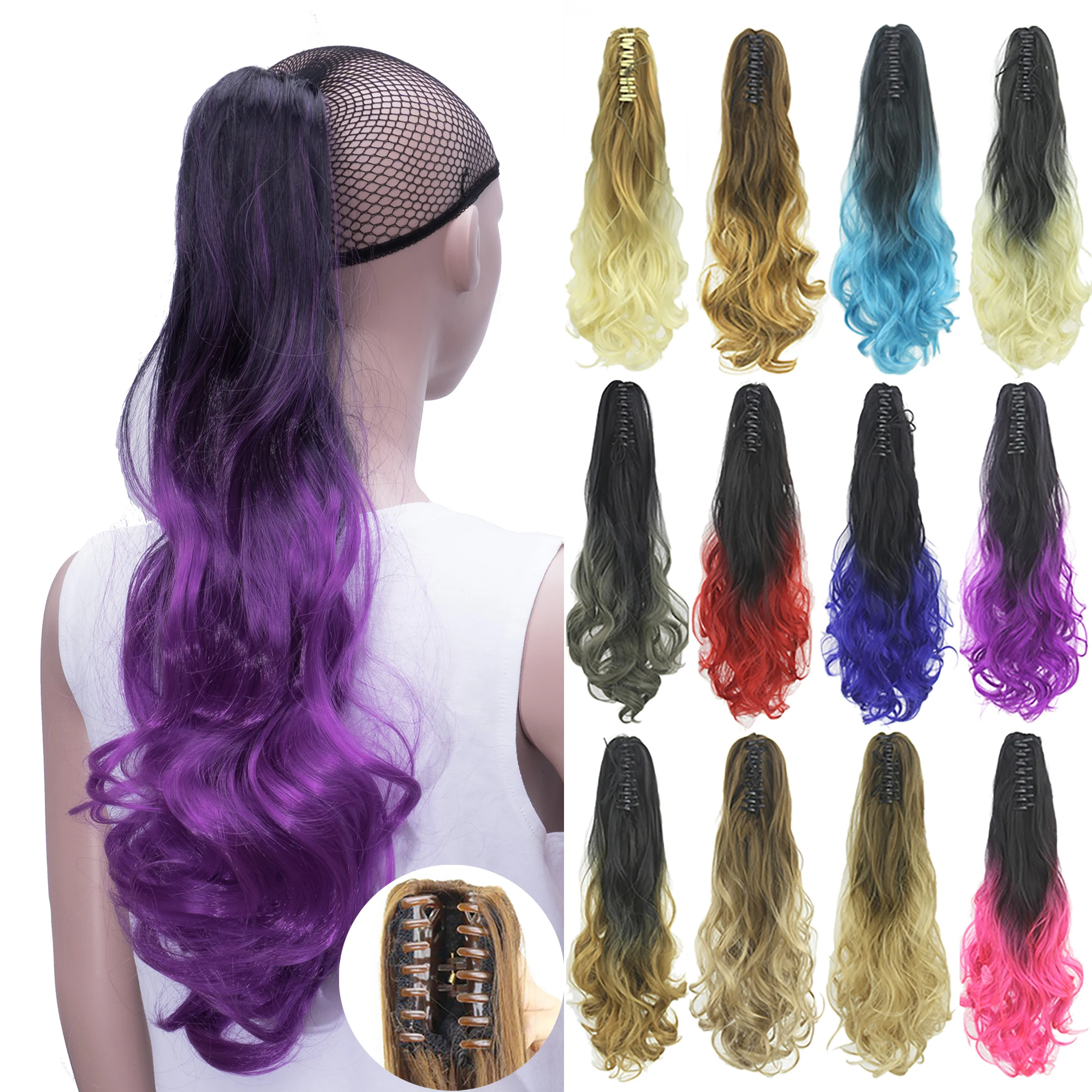 Soowee Black To Purple Ombre Claw Ponytail Synthetic Hair Purple Fake Hair Clip In Extensions Pony Tail Hair Pieces for Women