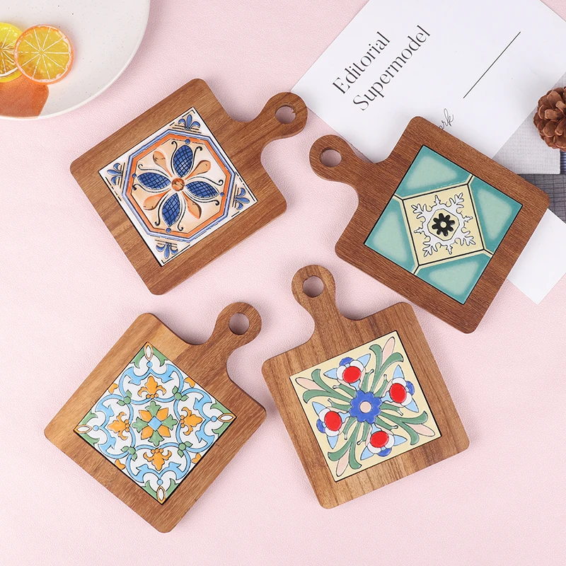 1Pc Fashion Retro Solid Wood Tile Insulated Pot Mats Home Placemats High Temperature Resistant Kitchen Table Mats Coasters