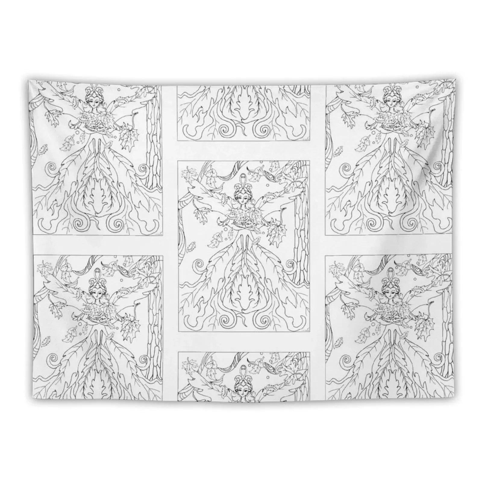 

autumn fairy, fall fairy bringing in autumn in a leafy dress-colorable design Tapestry House Decoration Tapestry