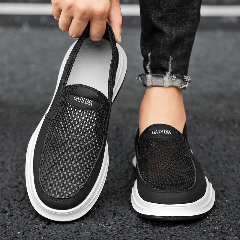 Tênis de malha leve masculino, mocassins respiráveis, tênis de caminhada casual, calçados esportivos, verão