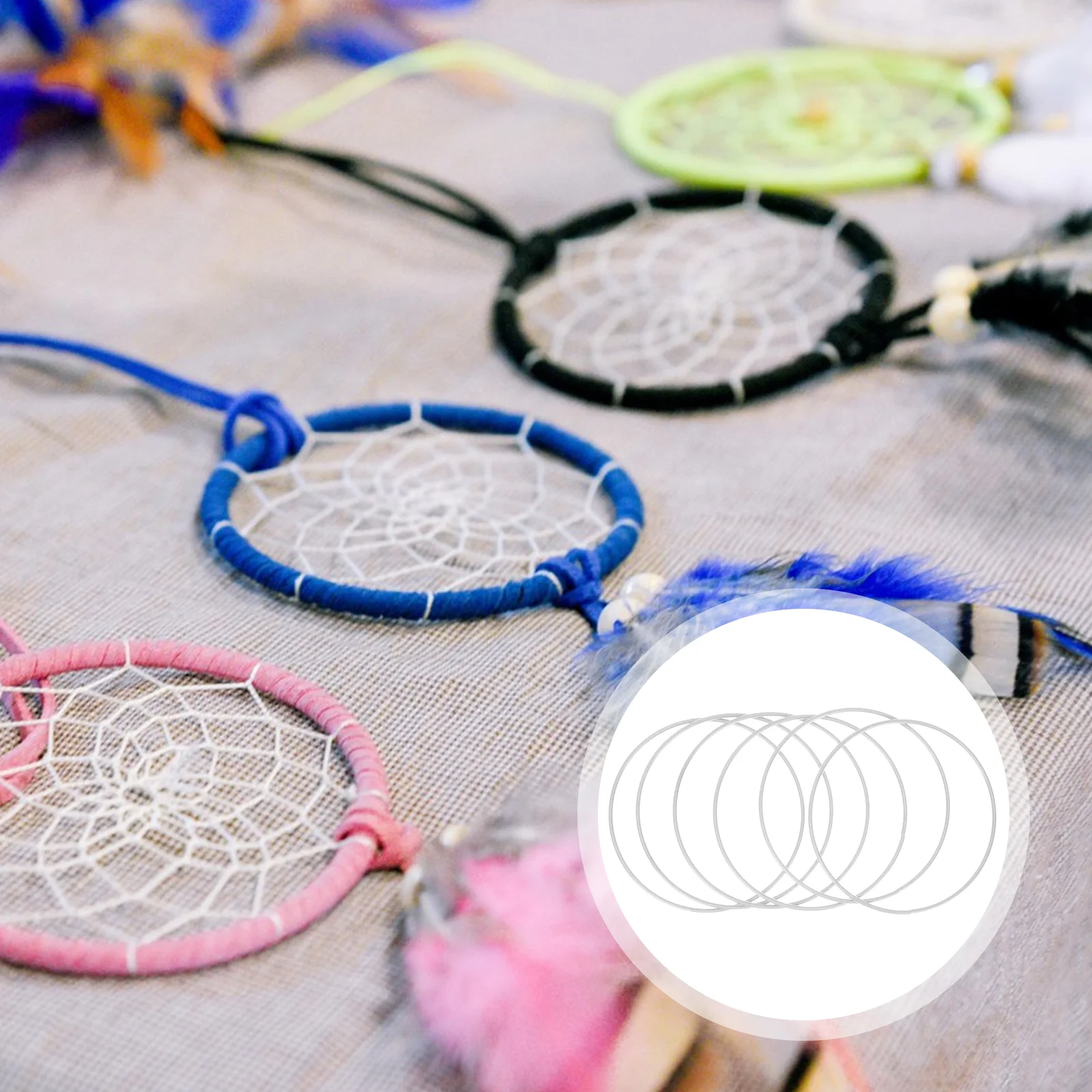 

6 Pcs Macrame Decor Dream Catcher Hoop Supplies DIY Centerpiece Table Decorations Silver Metal