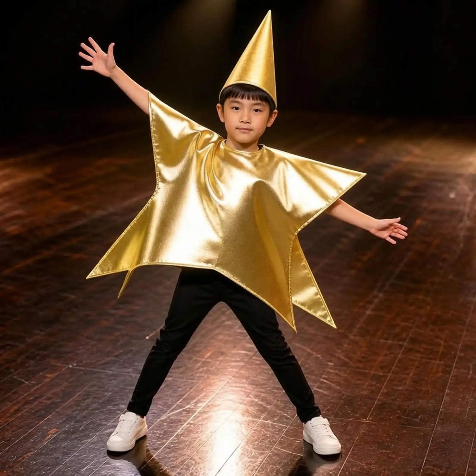 青少年向けスターテーマコスチューム-スムースポリエステル製ボディスーツ-帽子付き-学校の演劇やカーニバルイベント用