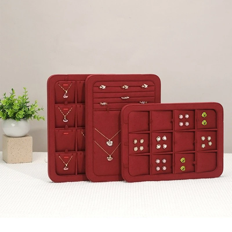 

Microfiber jewelry display tray, jujube red jewelry display props, necklaces, earrings, rings, bracelets, jewelry display plate
