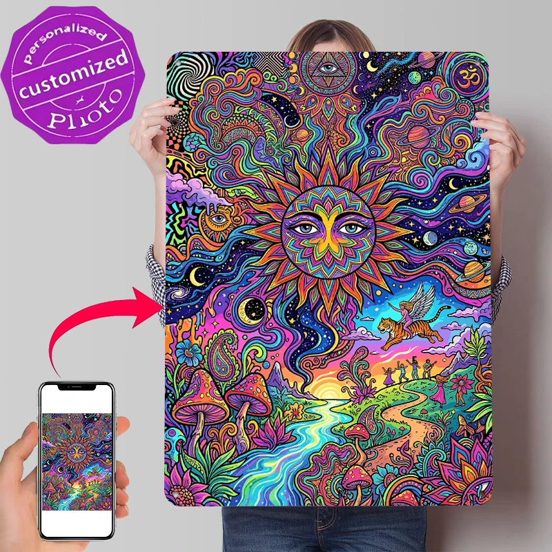 Visionary Cosmic Sun Psychedelic Tinplate Poster Customized Wall Art Retro Vintage Metal Signs for Fans Decoration Bedroom Decor