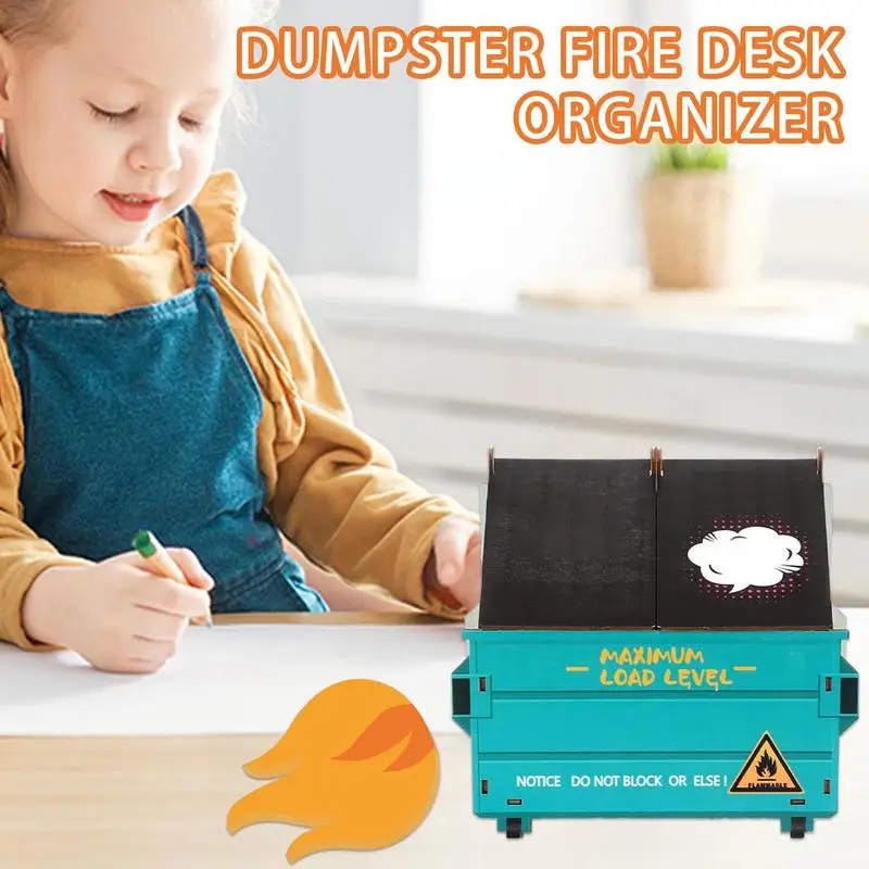Dumpster Fire Desk Organizer Colorful Desk Pen Holder With Flame Note Cards Funny Desk Dumpster Fire Pencil Organizer Desk