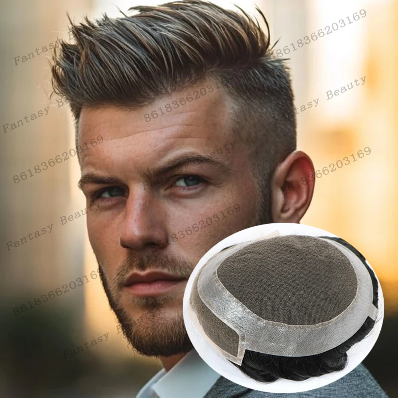 سوبر دائم الدانتيل الشفاف الأعلى بني داكن أسود رجل هومان خصلات الشعر المستعار HD الدانتيل قاعدة الرجال الشعر المستعار غير قابل للاكتشاف الشعر الاصطناعية